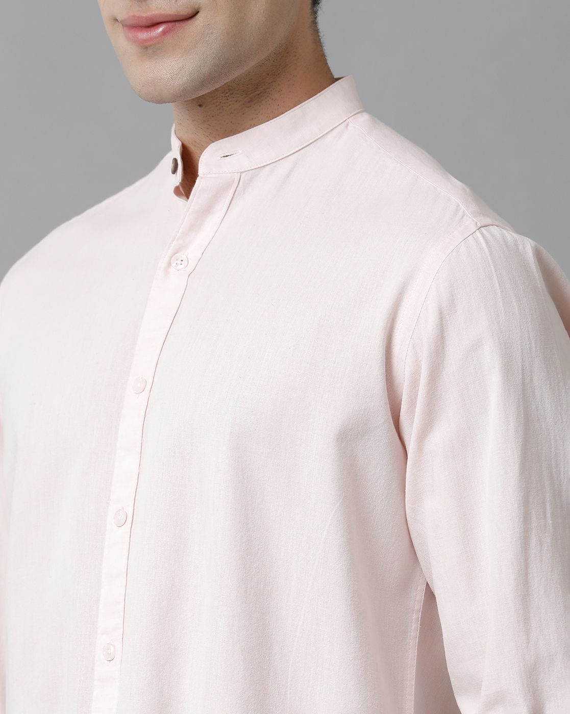 Men's Blended Linen Pink Solid Contemporary Fit Full Sleeve Sleeve Casual Shirt