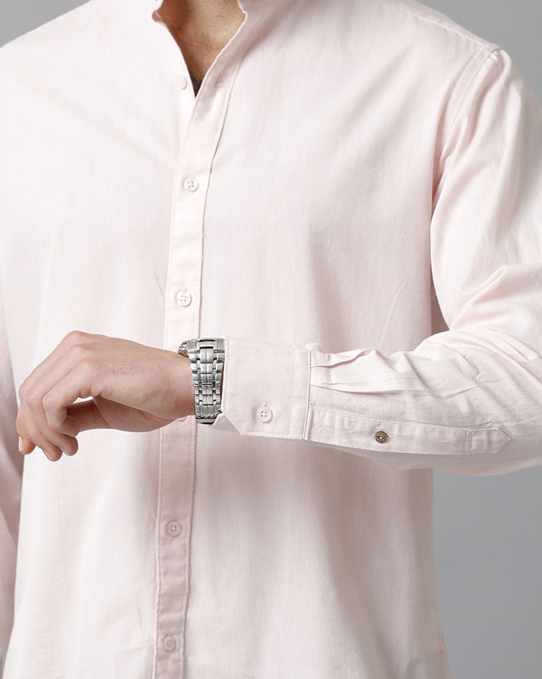 Men's Blended Linen Pink Solid Contemporary Fit Full Sleeve Sleeve Casual Shirt