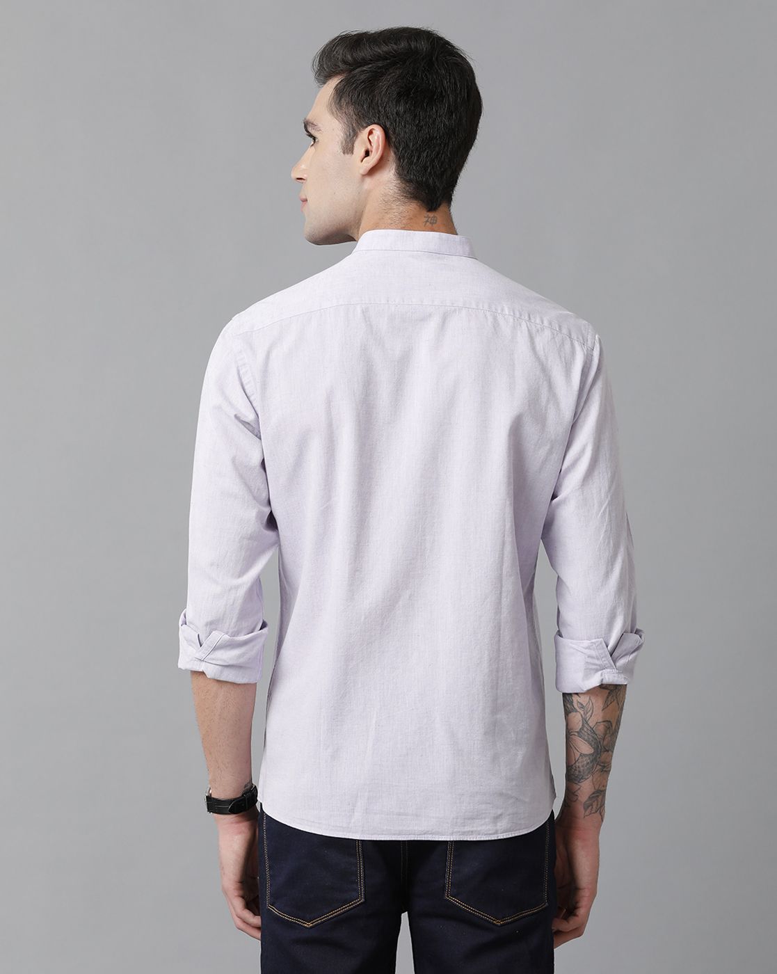 Men's Blended Linen Grey Solid Contemporary Fit Full Sleeve Sleeve Casual Shirt