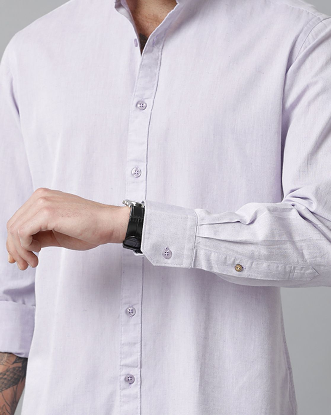 Men's Blended Linen Grey Solid Contemporary Fit Full Sleeve Sleeve Casual Shirt