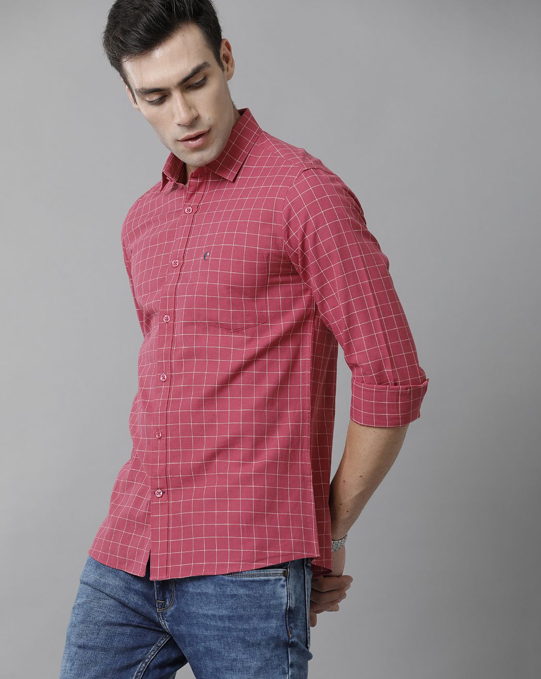 Men's Blended Linen Red Checked Contemporary Fit Full Sleeve Sleeve Casual Shirt
