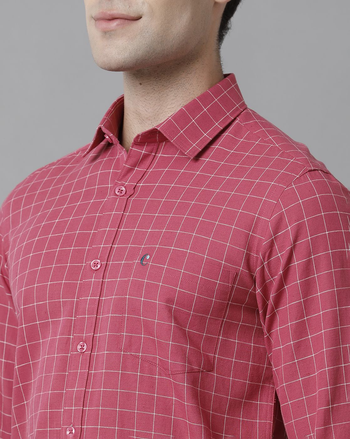 Men's Blended Linen Red Checked Contemporary Fit Full Sleeve Sleeve Casual Shirt