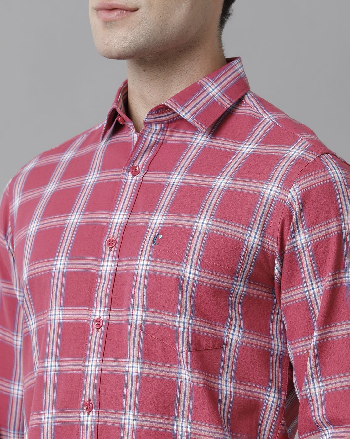 Men's Blended Linen Red Checked Contemporary Fit Full Sleeve Sleeve Casual Shirt