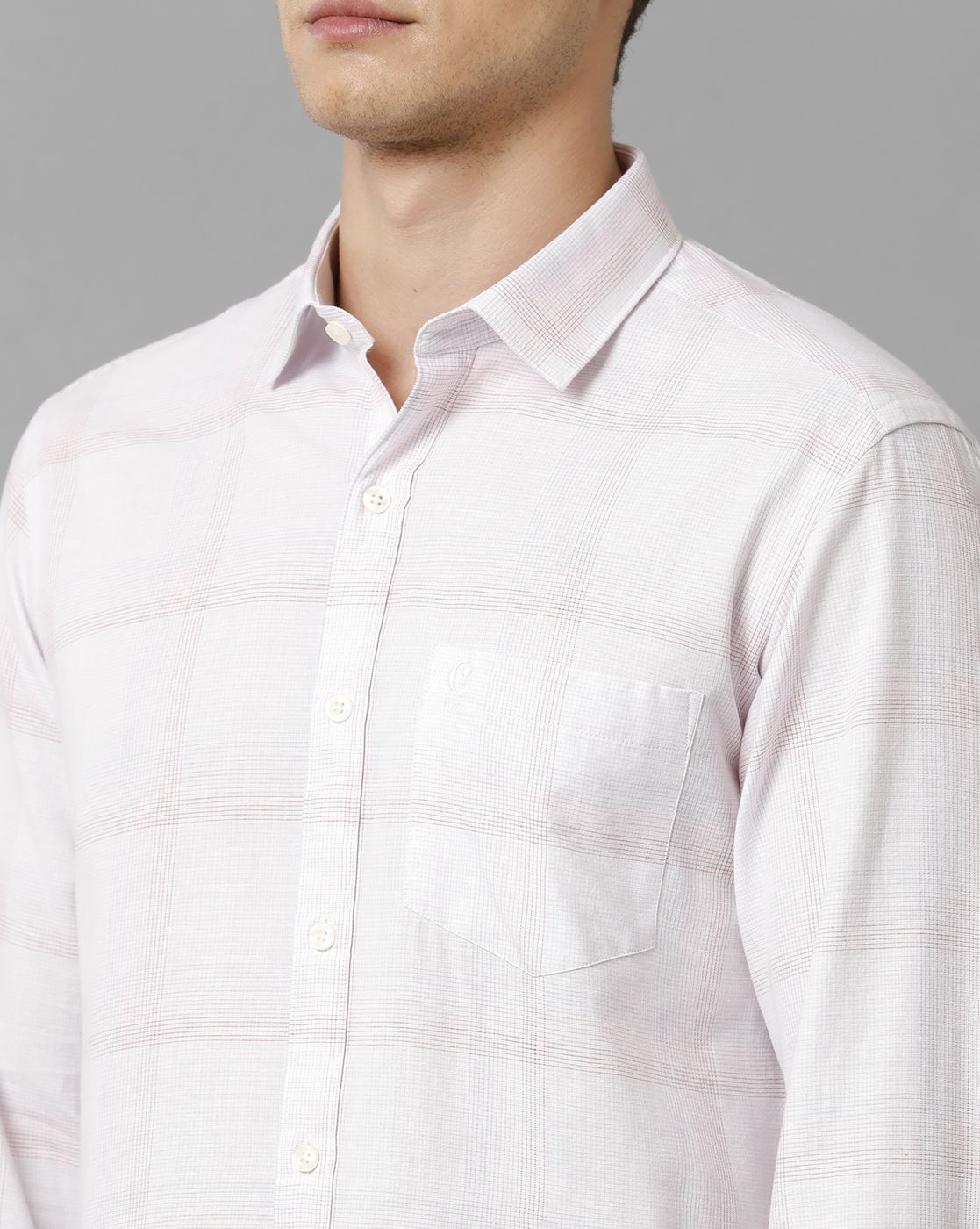 Men's Blended Linen Beige Checked Contemporary Fit Full Sleeve Casual Shirt