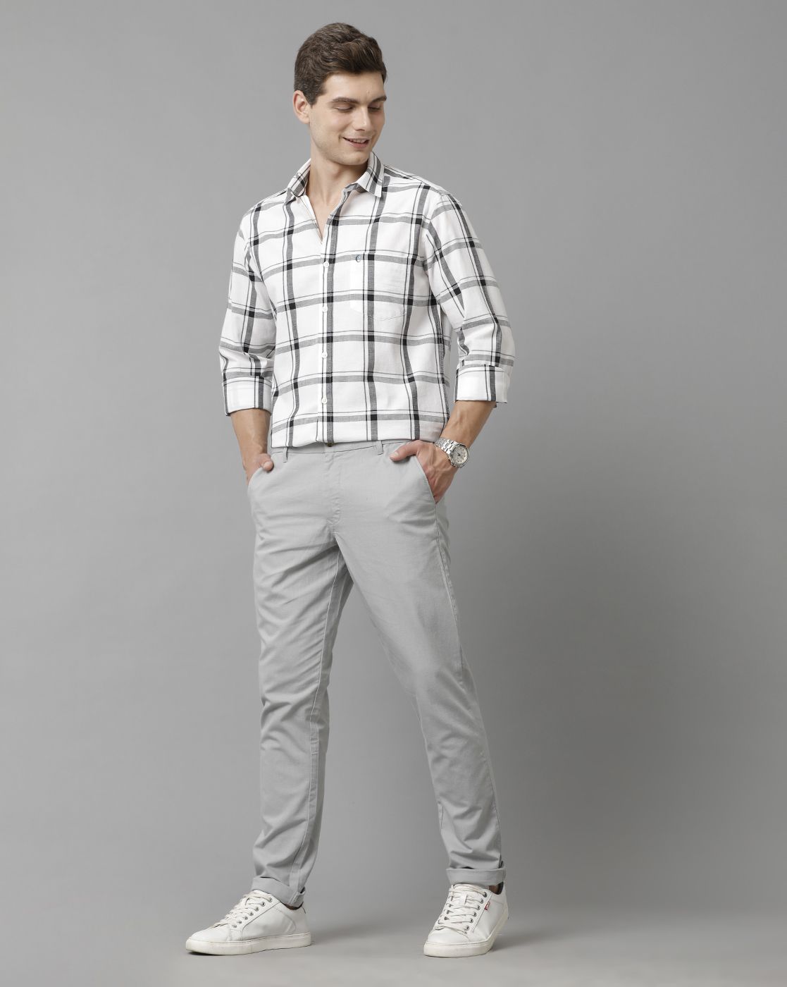 Men's Blended Linen Black Checked Contemporary Fit Full Sleeve Sleeve Casual Shirt