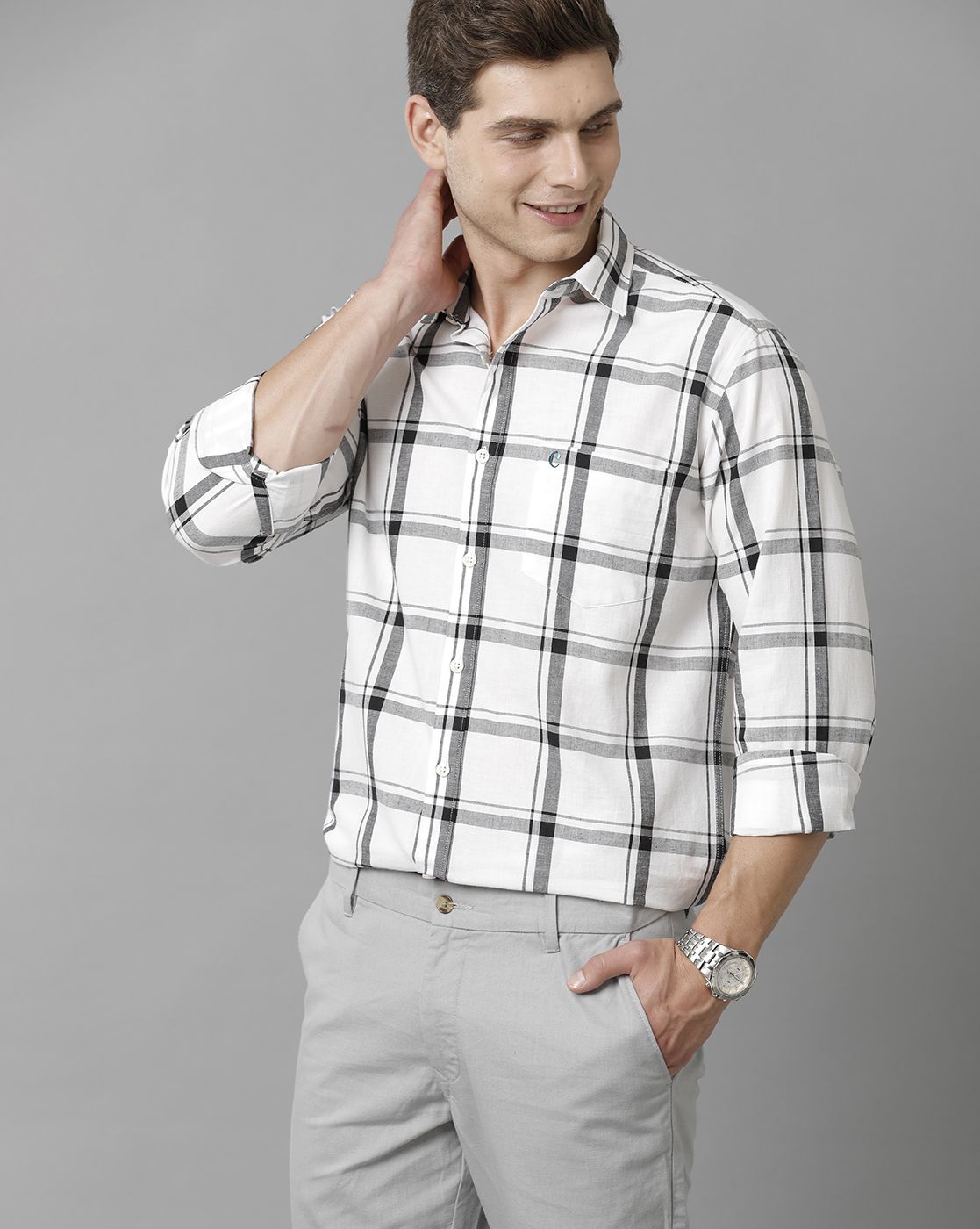 Men's Blended Linen Black Checked Contemporary Fit Full Sleeve Sleeve Casual Shirt