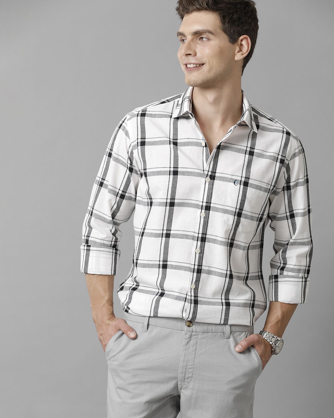 Men's Blended Linen Black Checked Contemporary Fit Full Sleeve Sleeve Casual Shirt