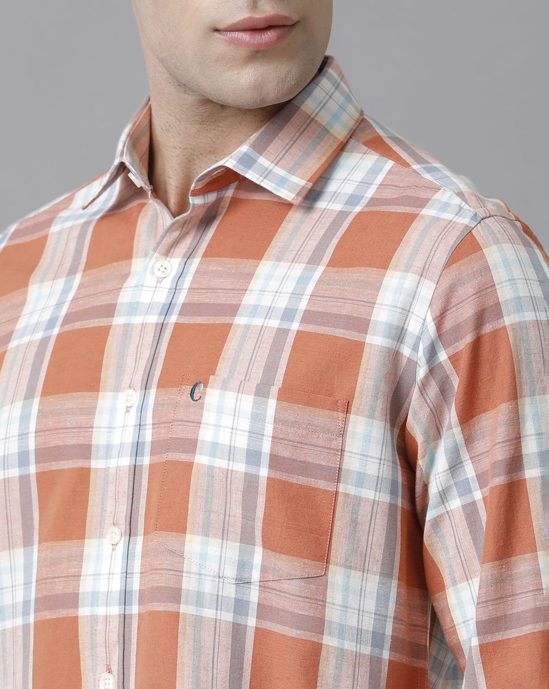 Men's Blended Linen Red Checked Contemporary Fit Full Sleeve Sleeve Casual Shirt