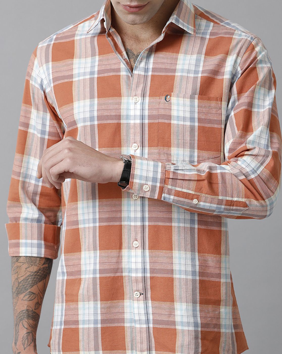 Men's Blended Linen Red Checked Contemporary Fit Full Sleeve Sleeve Casual Shirt