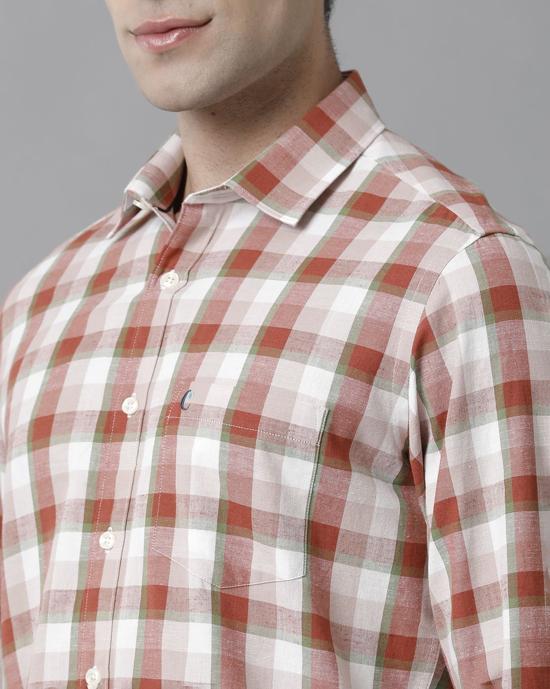Men's Blended Linen Red Checked Contemporary Fit Full Sleeve Sleeve Casual Shirt