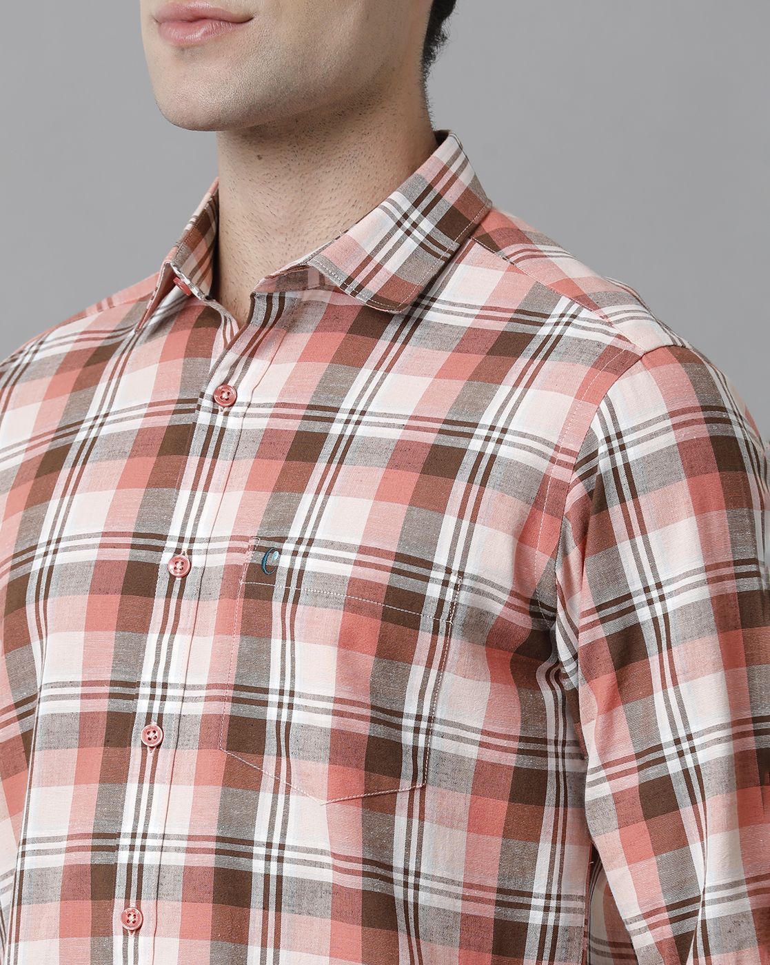 Men's Blended Linen Red Checked Contemporary Fit Full Sleeve Sleeve Casual Shirt