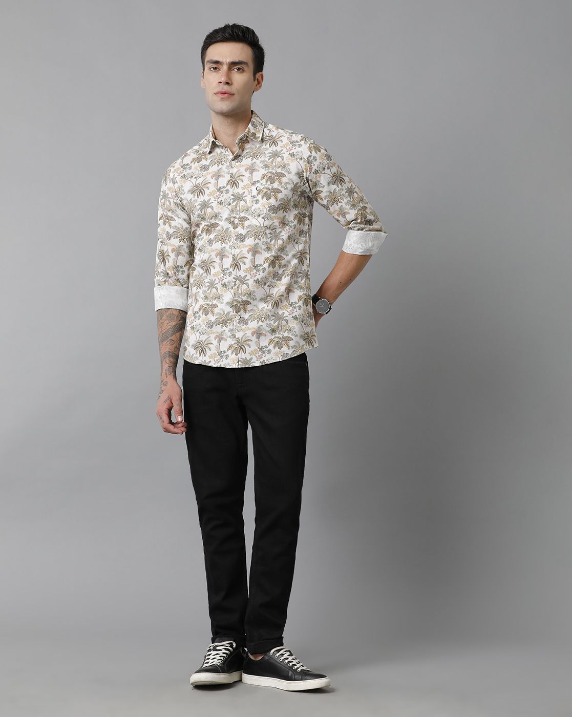Men's Blended Linen Multicolor Printed Contemporary Fit Full Sleeve Sleeve Casual Shirt