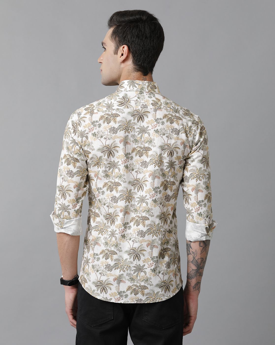 Men's Blended Linen Multicolor Printed Contemporary Fit Full Sleeve Sleeve Casual Shirt