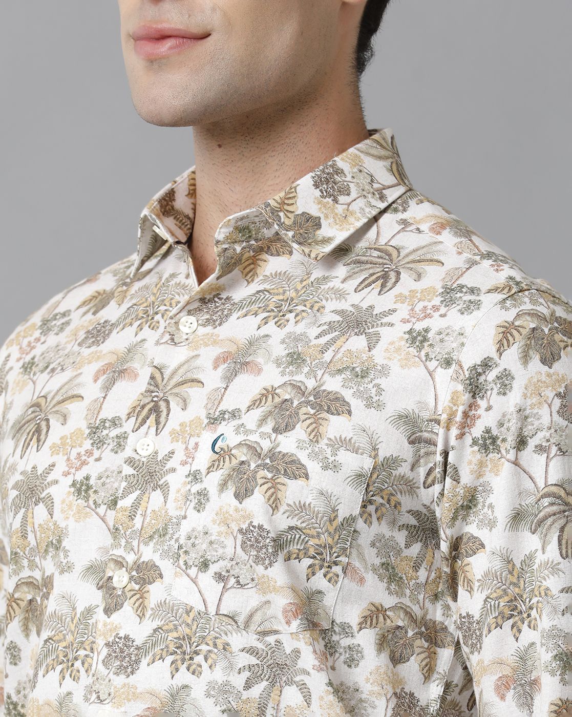 Men's Blended Linen Multicolor Printed Contemporary Fit Full Sleeve Sleeve Casual Shirt