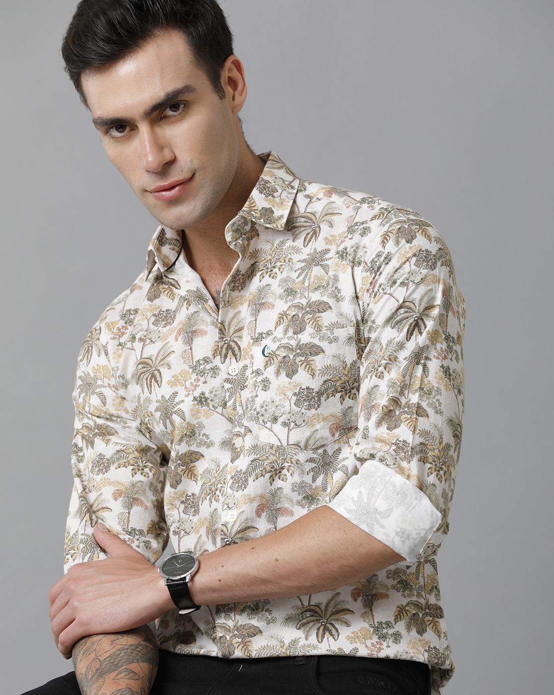 Men's Blended Linen Multicolor Printed Contemporary Fit Full Sleeve Sleeve Casual Shirt