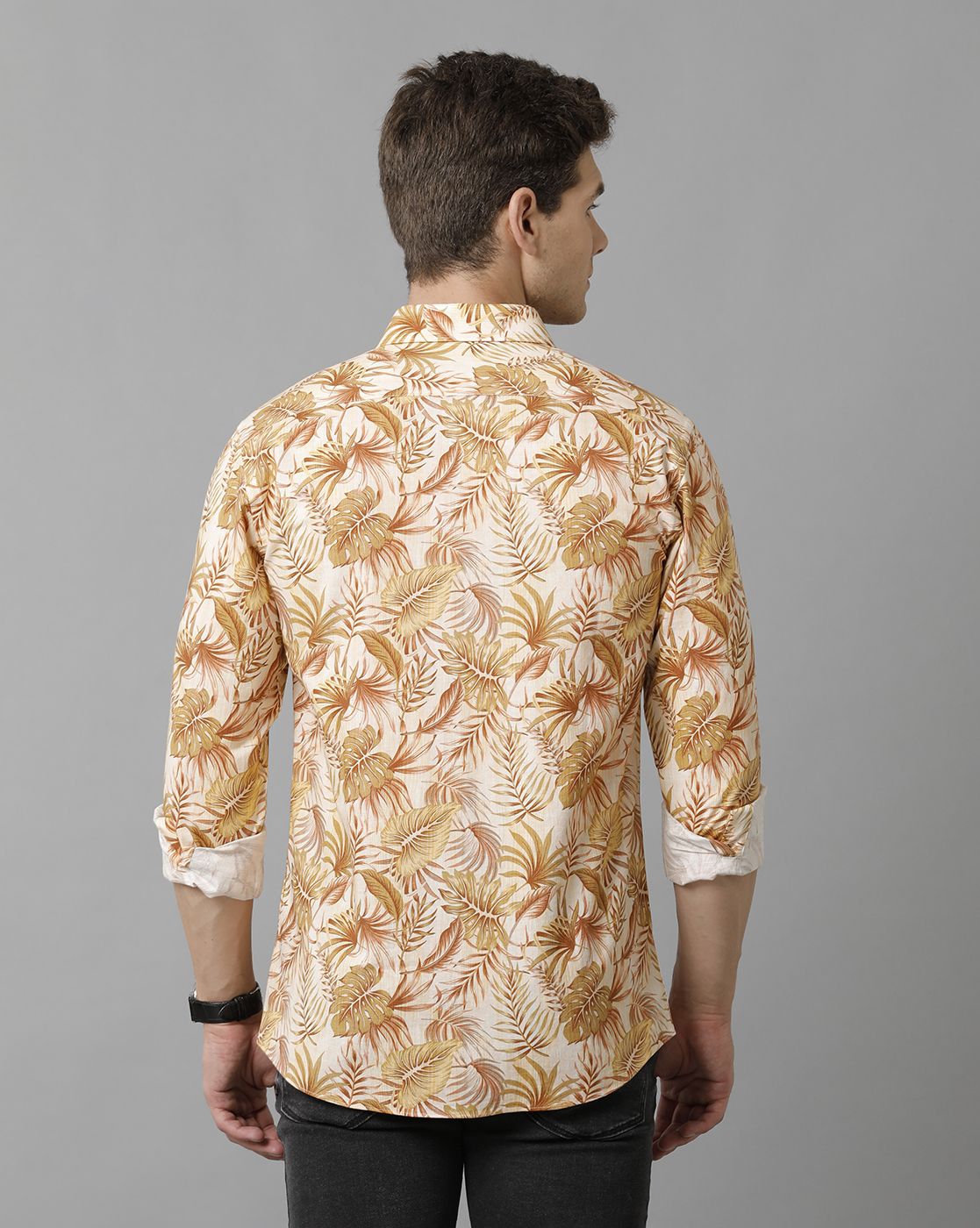 Men's Blended Linen Multicolor Printed Contemporary Fit Full Sleeve Sleeve Casual Shirt