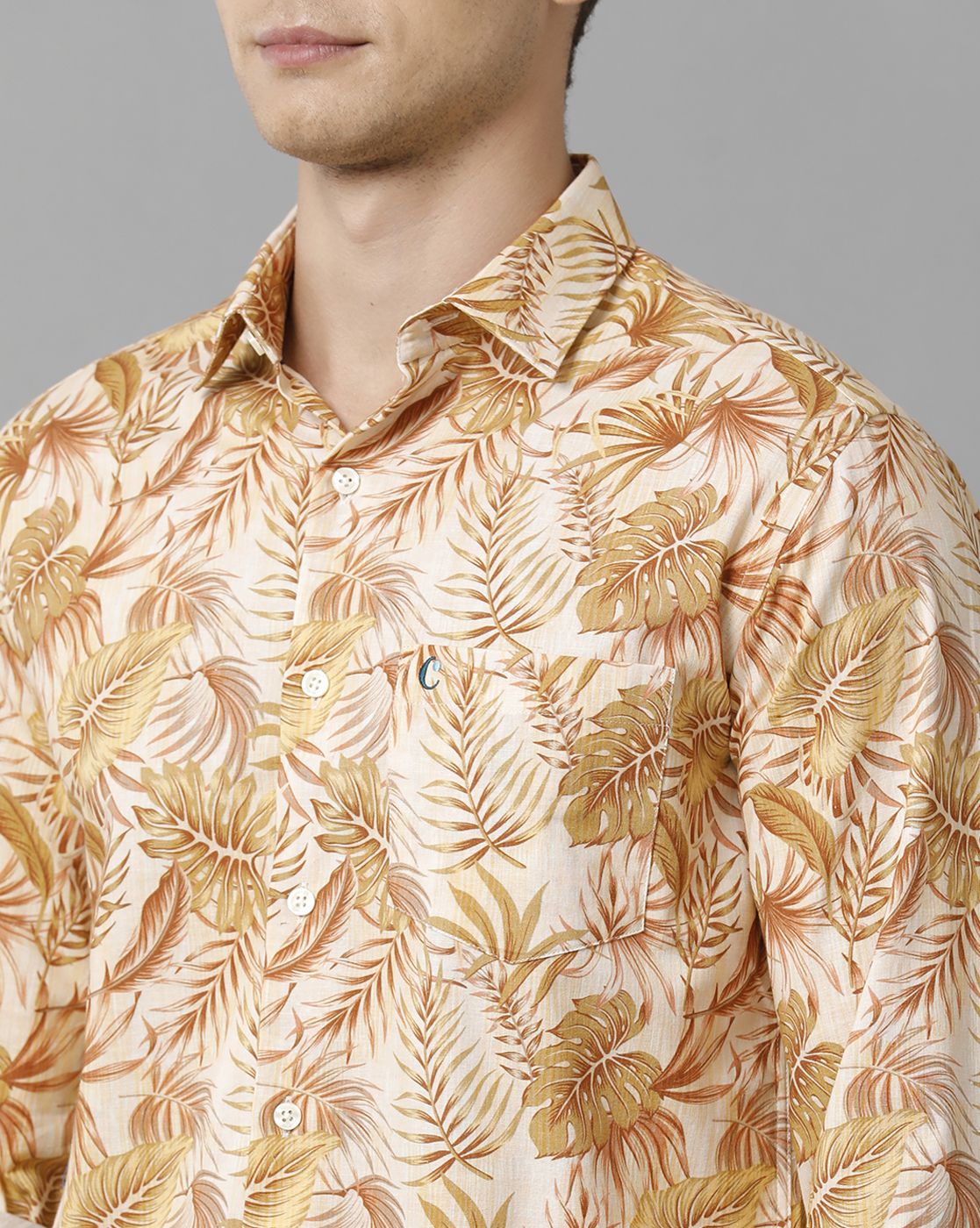 Men's Blended Linen Multicolor Printed Contemporary Fit Full Sleeve Sleeve Casual Shirt