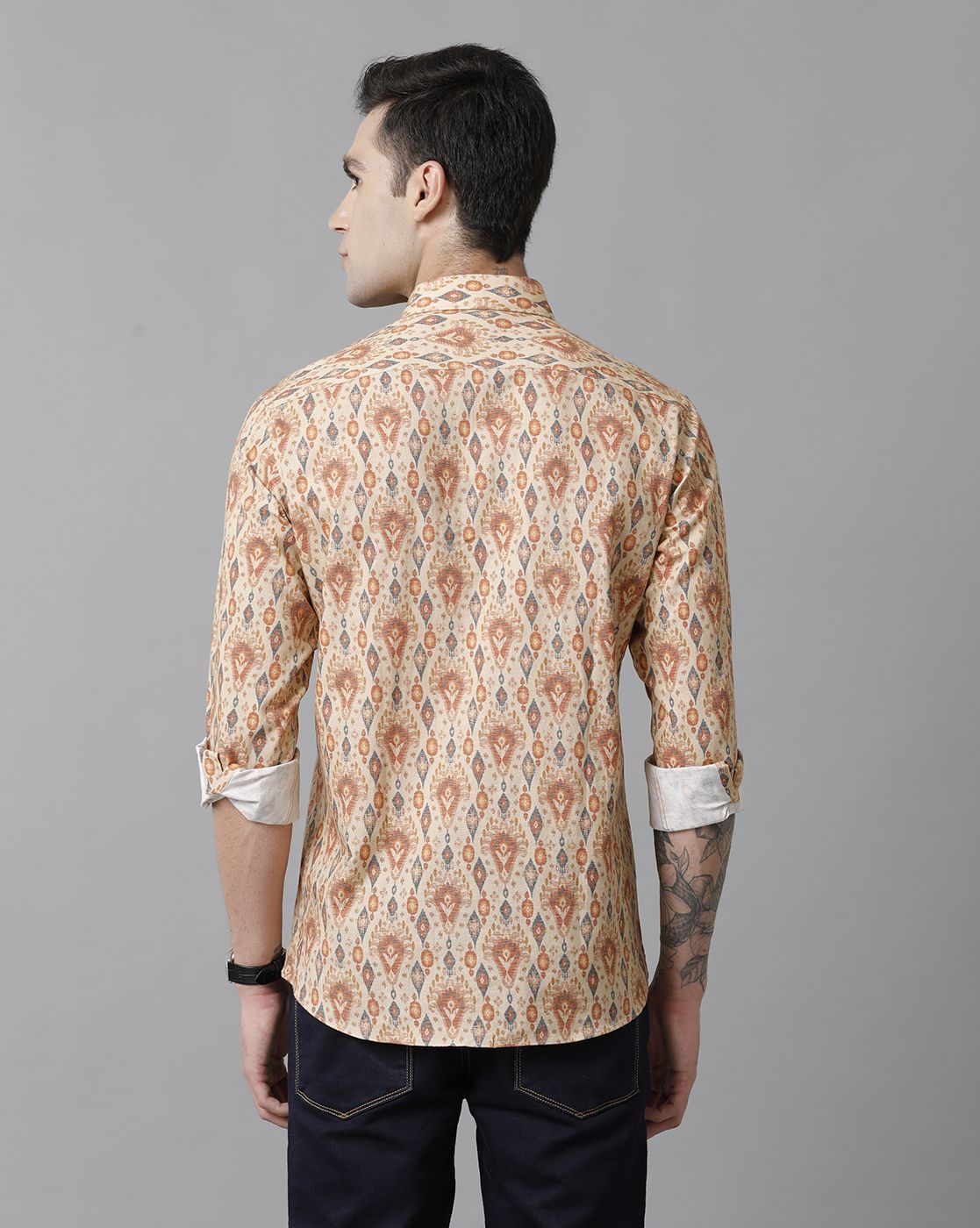 Men's Blended Linen Multicolor Printed Contemporary Fit Full Sleeve Sleeve Casual Shirt