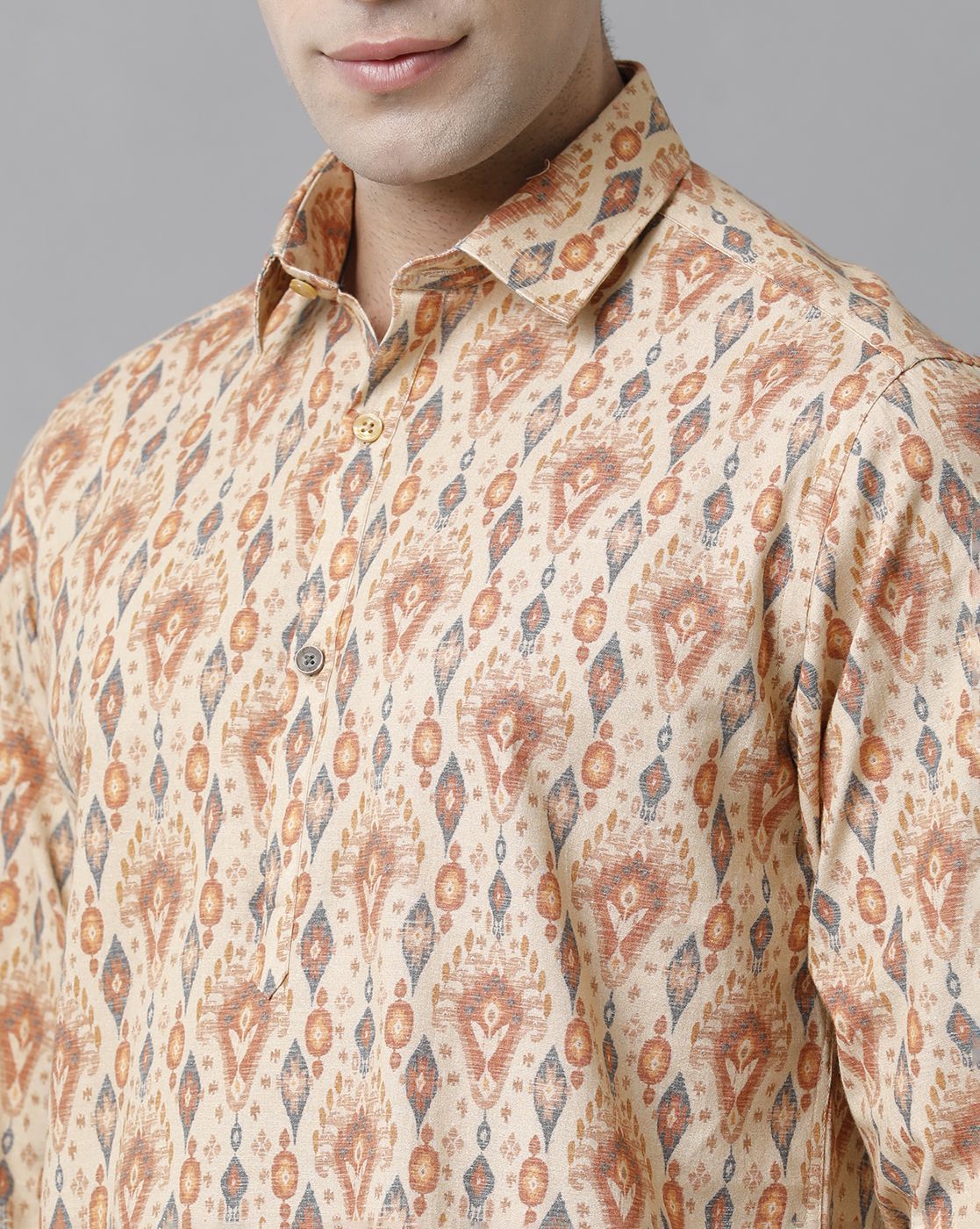 Men's Blended Linen Multicolor Printed Contemporary Fit Full Sleeve Sleeve Casual Shirt