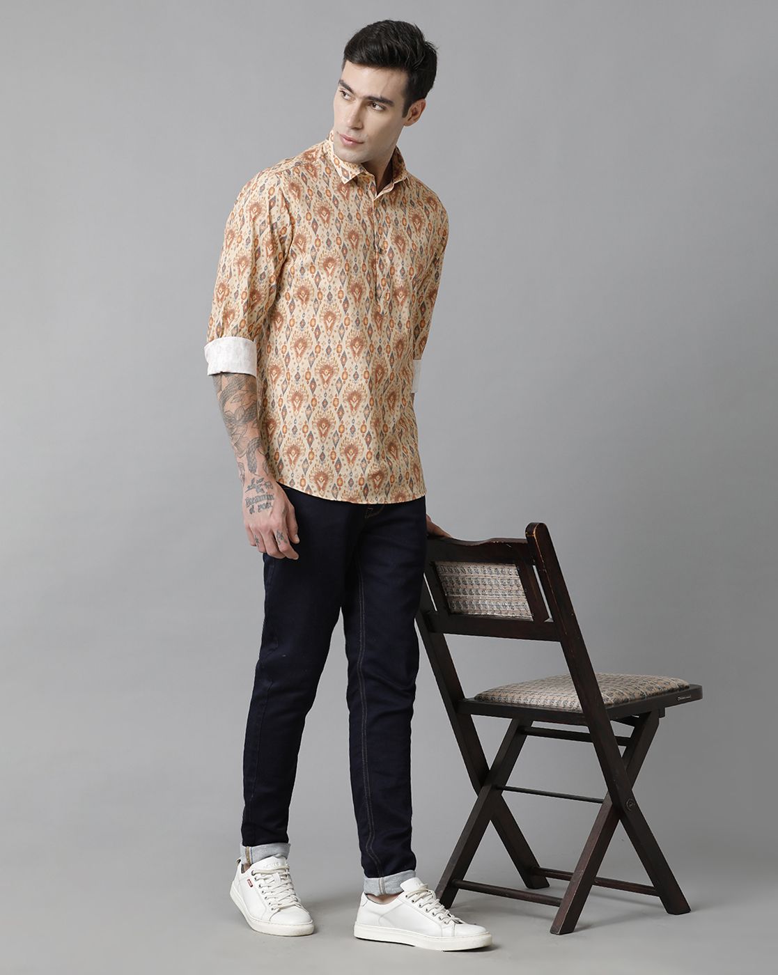 Men's Blended Linen Multicolor Printed Contemporary Fit Full Sleeve Sleeve Casual Shirt