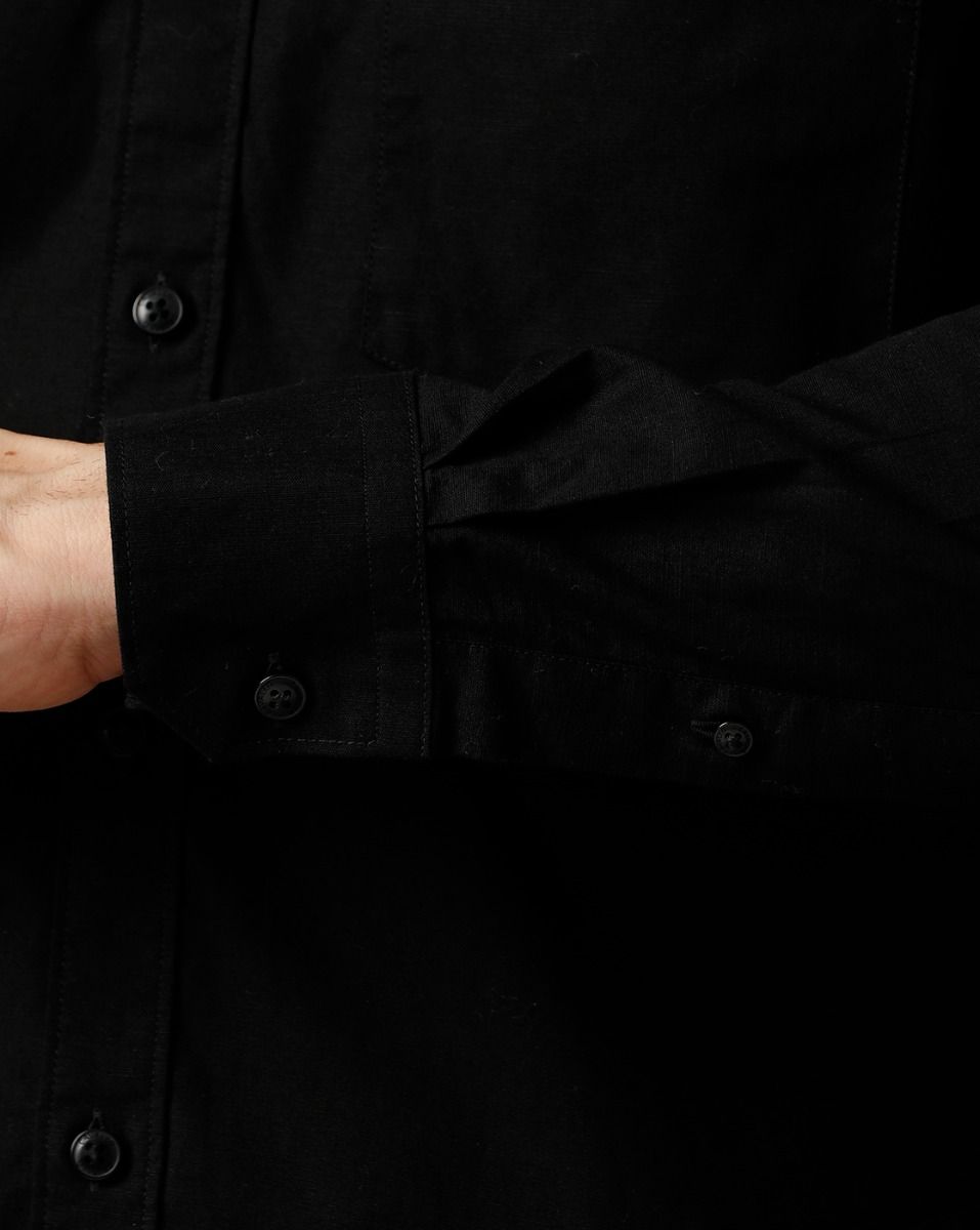 Men's Blended Linen Black Solid Contemporary Fit Full Sleeve Sleeve Casual Shirt