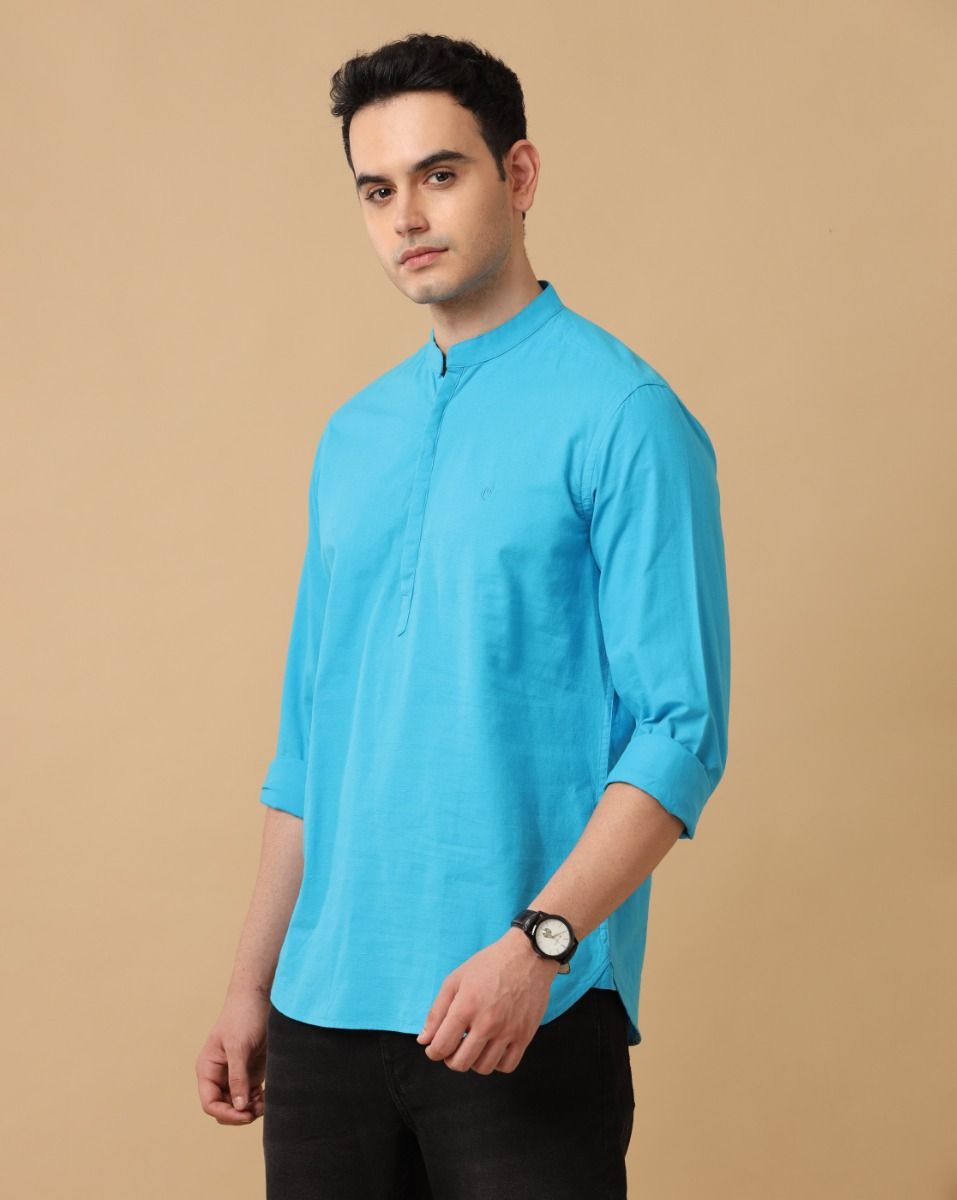 Cavallo By Linen Club Men's Cotton Linen Blue Solid Regular Fit Full Sleeve Casual Shirt