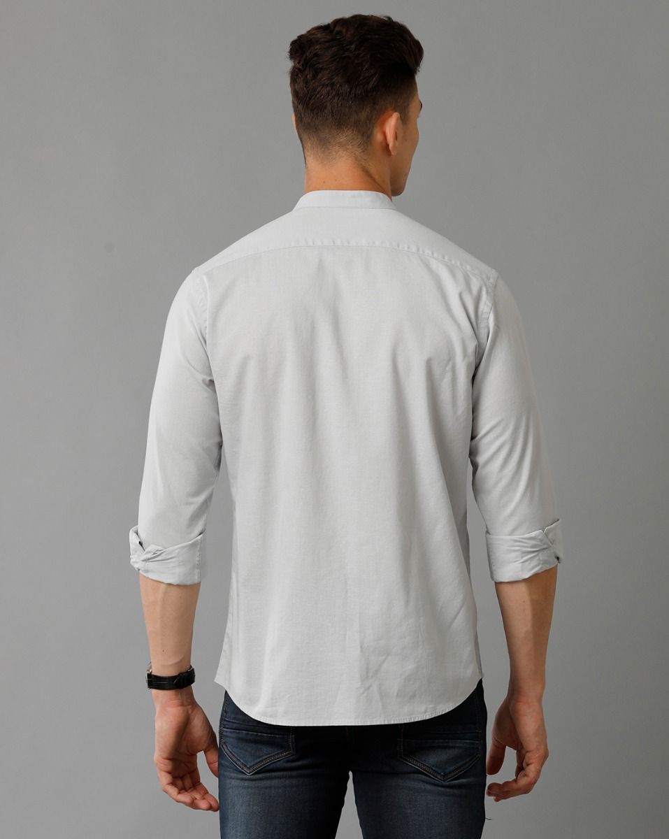 Men's Blended Linen Grey Solid Contemporary Fit Full Sleeve Sleeve Casual Shirt