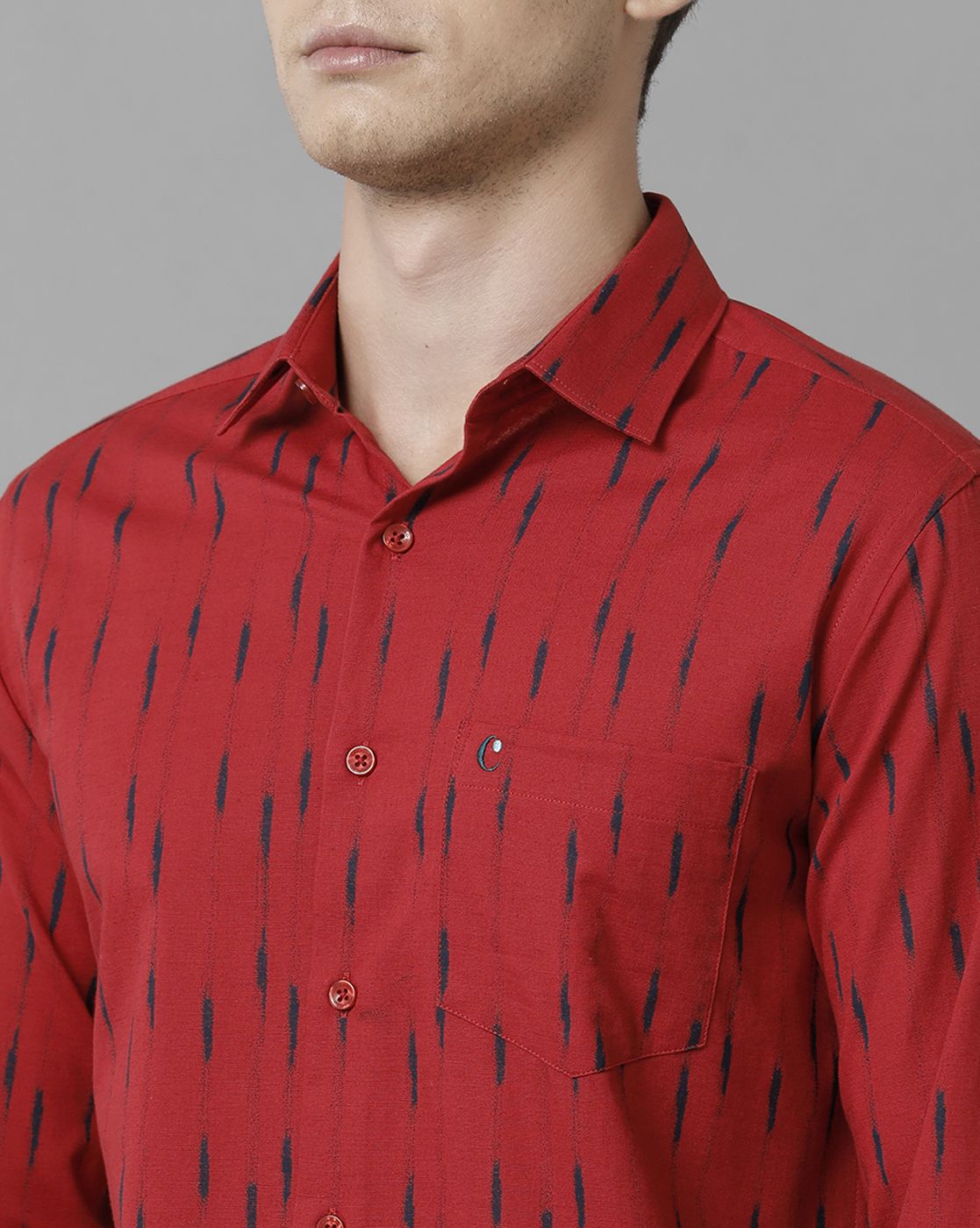 Men's Blended Linen Red Printed Contemporary Fit Full Sleeve Sleeve Casual Shirt