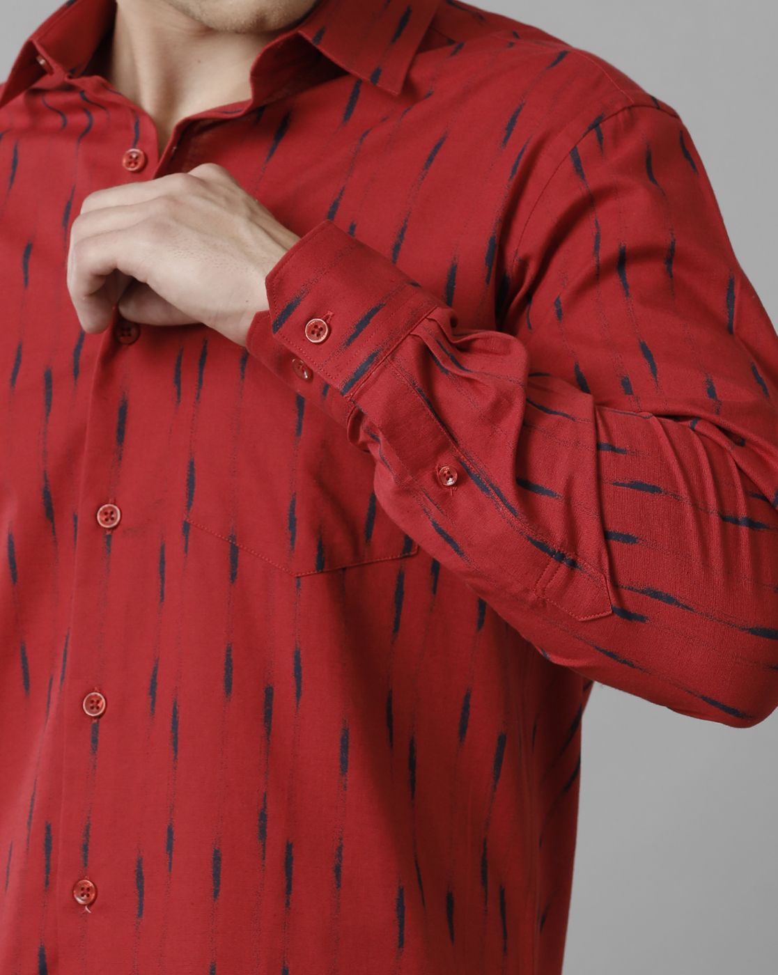 Men's Blended Linen Red Printed Contemporary Fit Full Sleeve Sleeve Casual Shirt