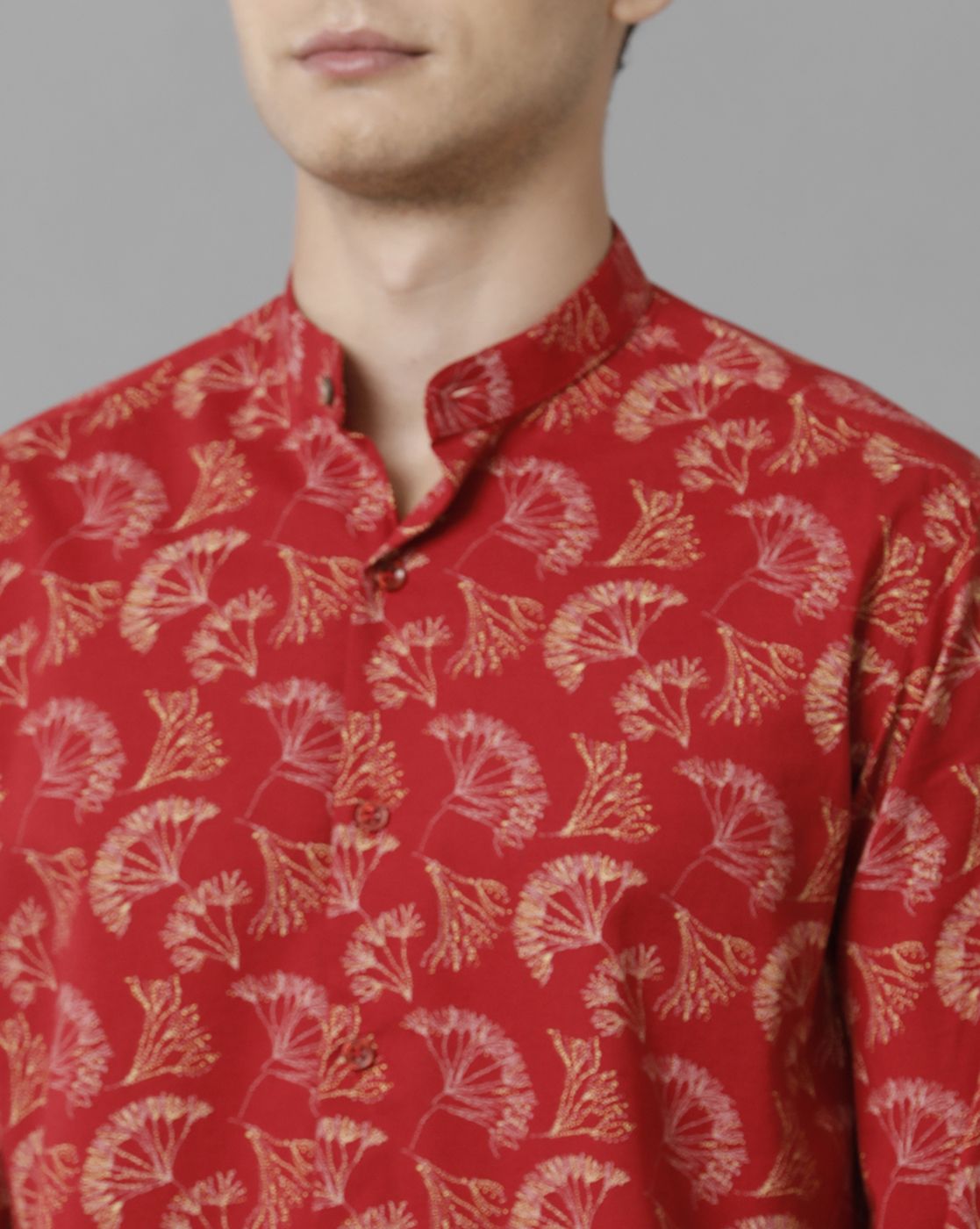 Men's Blended Linen Red Printed Contemporary Fit Full Sleeve Sleeve Casual Shirt