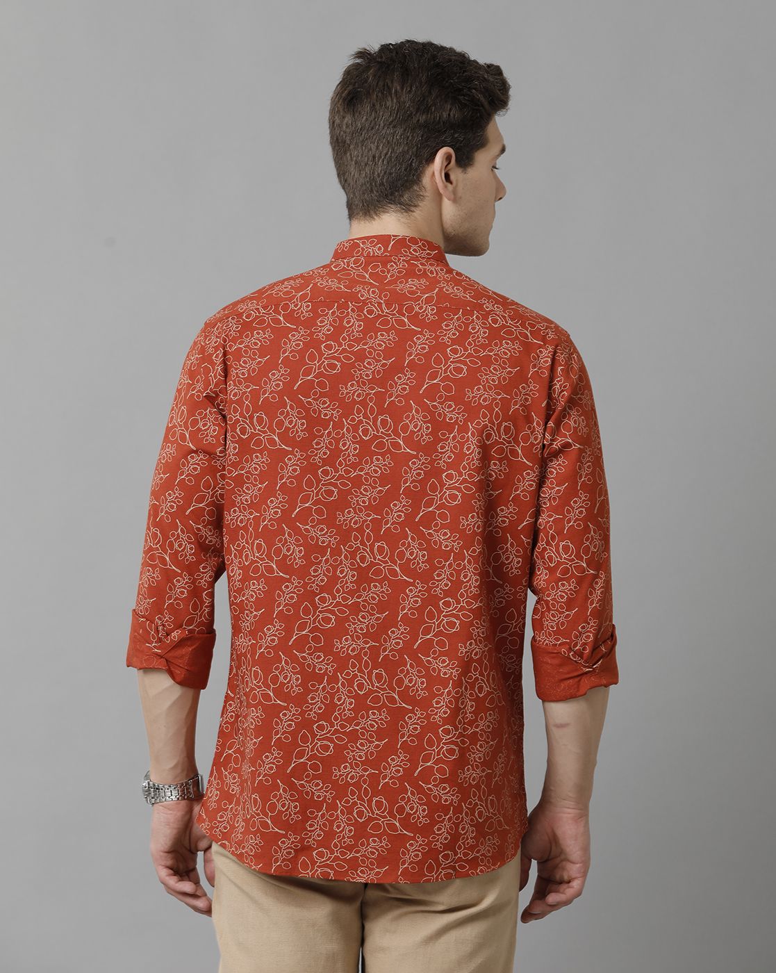 Men's Blended Linen Red Printed Contemporary Fit Full Sleeve Sleeve Casual Shirt