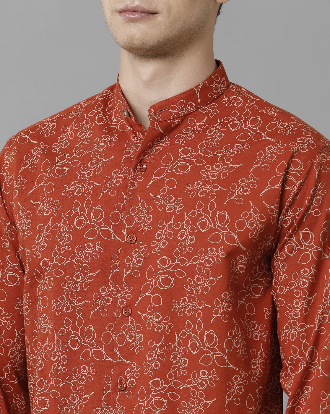 Men's Blended Linen Red Printed Contemporary Fit Full Sleeve Sleeve Casual Shirt