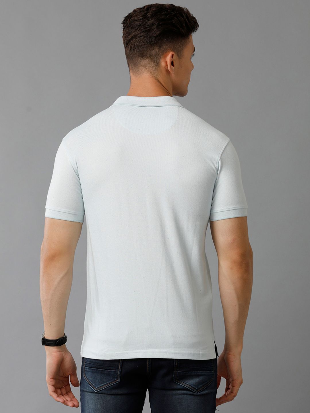 Cavallo by Linen Club Men's Linen Blend Ice Blue Solid Regular Fit Casual Tshirt COTHSD0011961