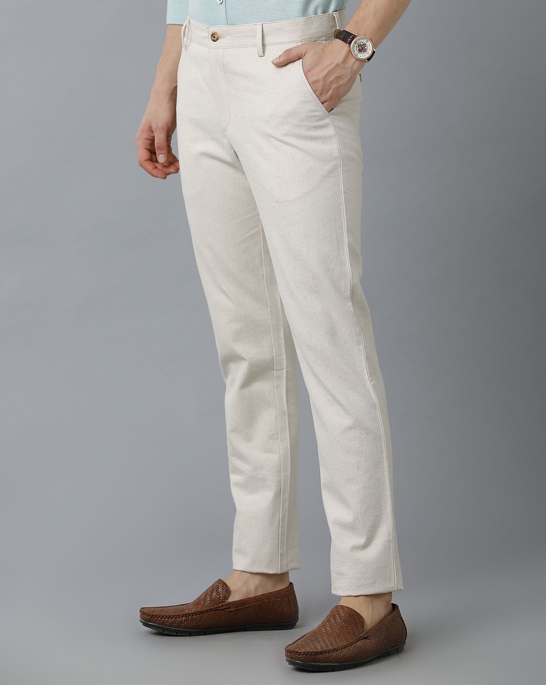 Cavallo by Linen Club Men's Cotton Linen Slim Fit Fixed Waist Casual Trousers