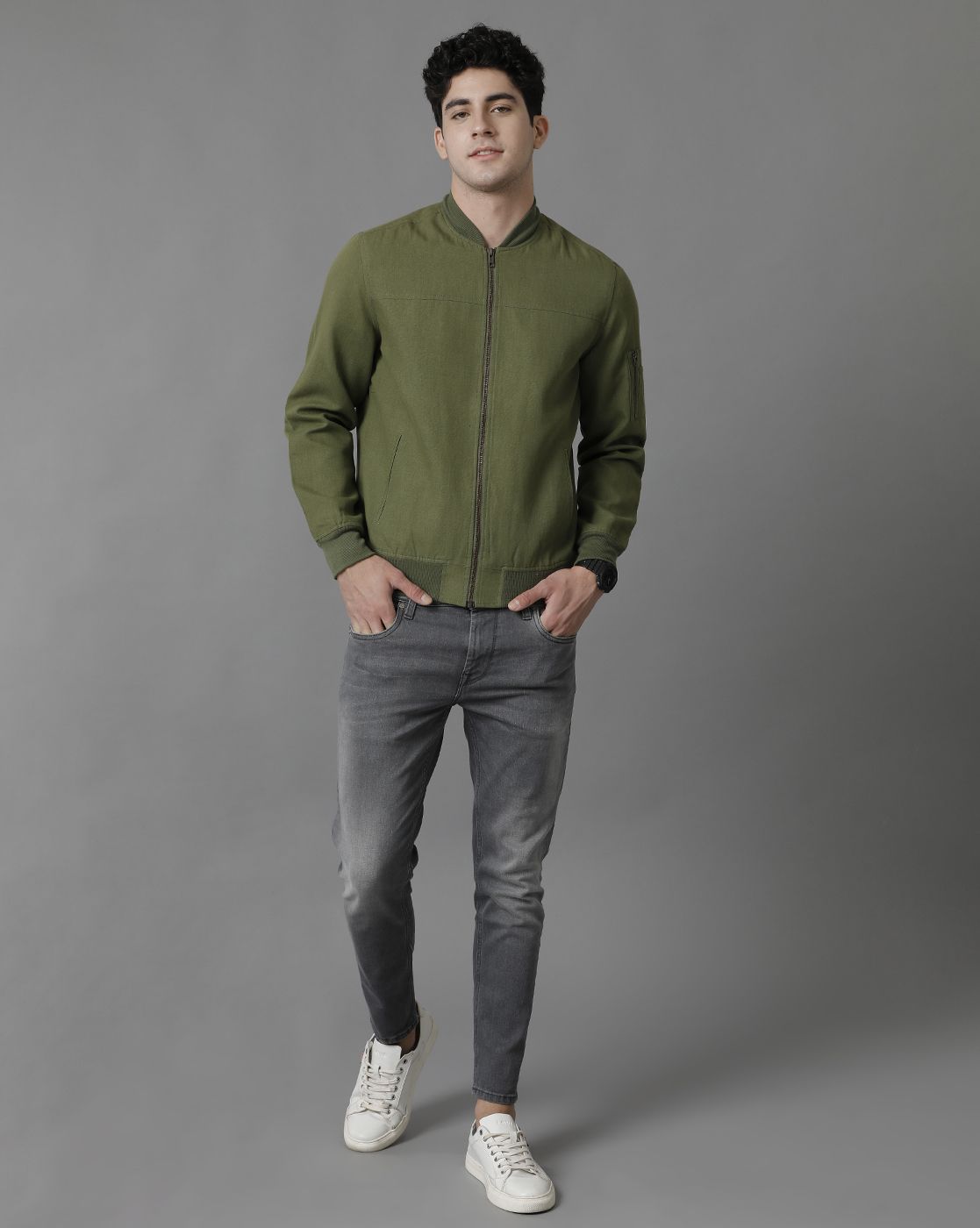 Linen Club Green Solid Full Sleeve All Season Linen Jacket for Men