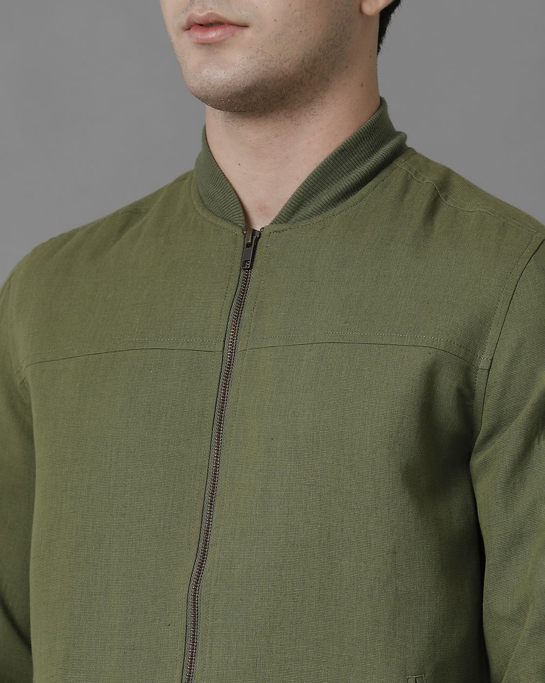 Linen Club Green Solid Full Sleeve All Season Linen Jacket for Men