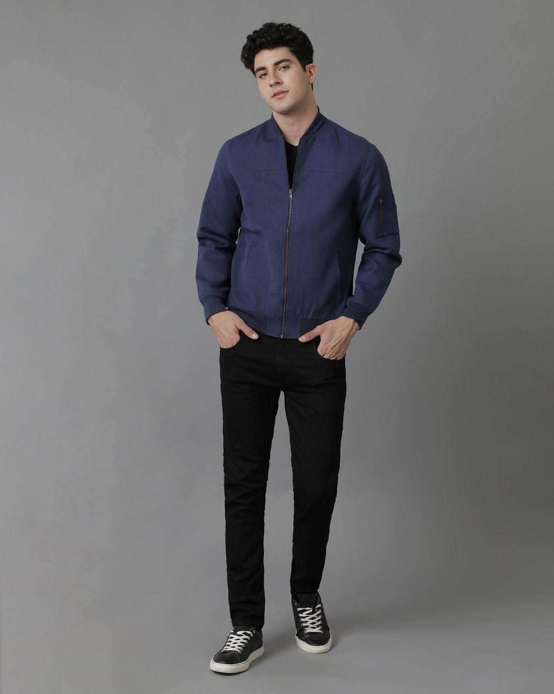 Linen Club Blue Solid Full Sleeve All Season Linen Jacket for Men