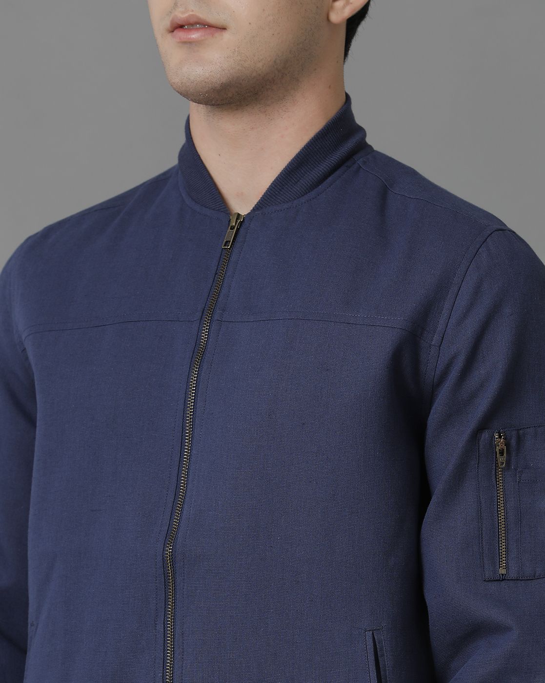 Linen Club Blue Solid Full Sleeve All Season Linen Jacket for Men