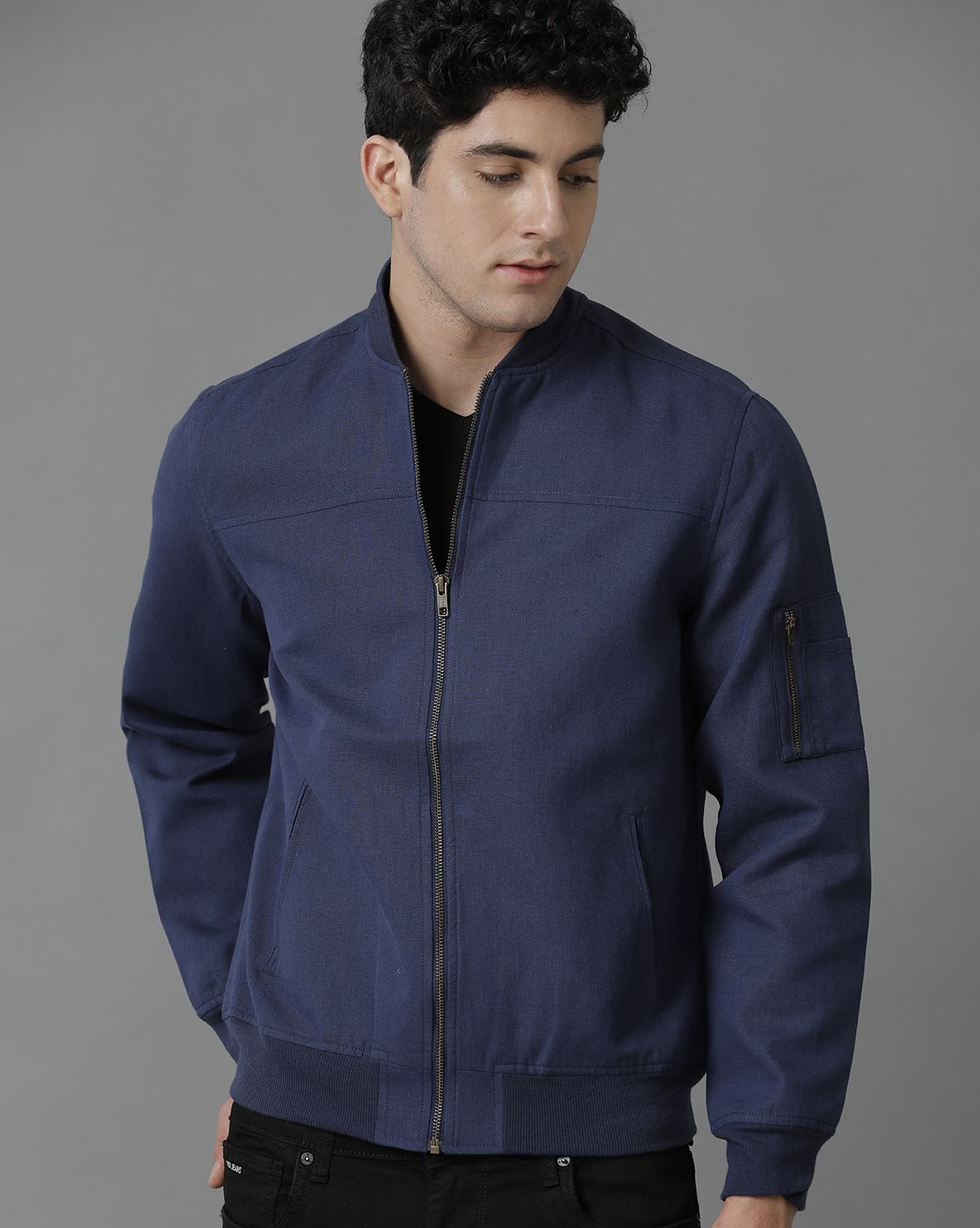 Linen Club Blue Solid Full Sleeve All Season Linen Jacket for Men