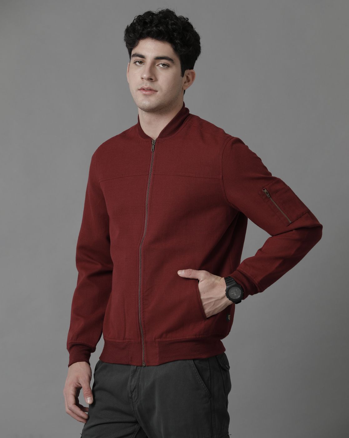 Linen Club Red Solid Full Sleeve All Season Linen Jacket for Men