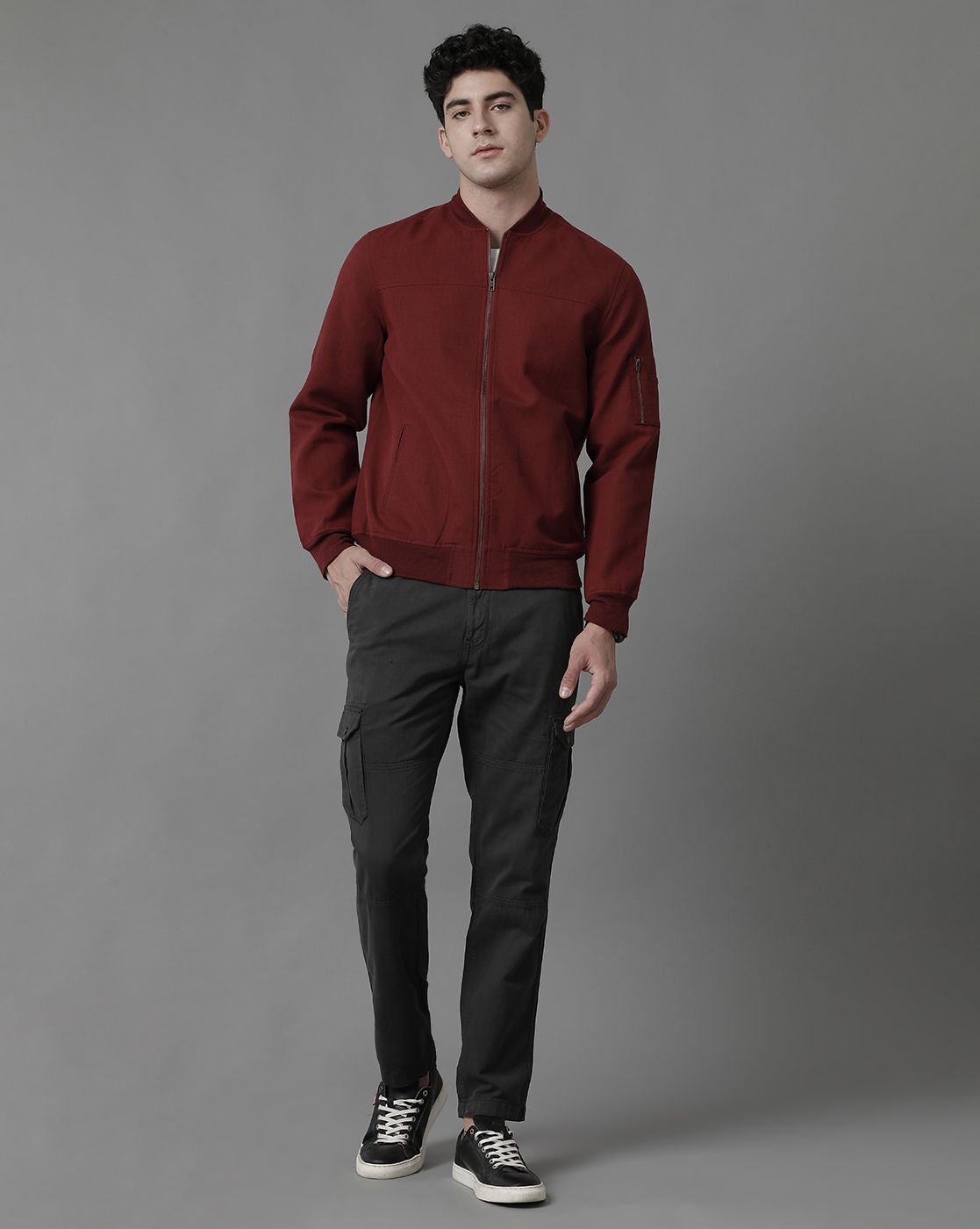 Linen Club Red Solid Full Sleeve All Season Linen Jacket for Men