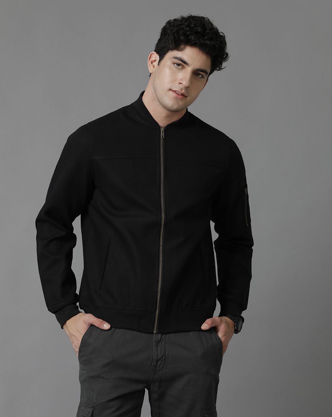 Linen Club Black Solid Full Sleeve All Season Linen Jacket for Men