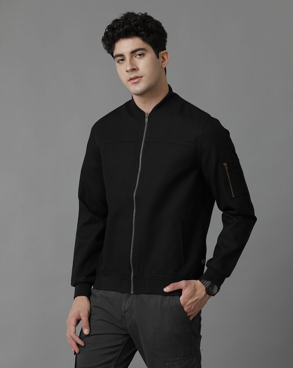 Linen Club Black Solid Full Sleeve All Season Linen Jacket for Men