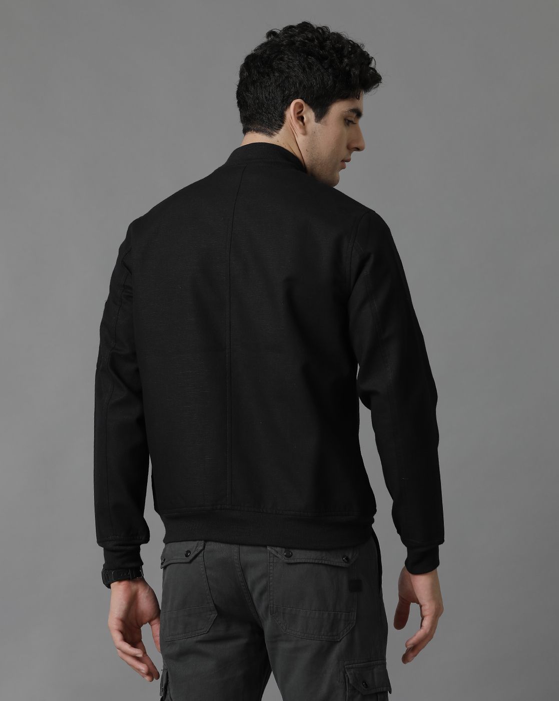 Linen Club Black Solid Full Sleeve All Season Linen Jacket for Men