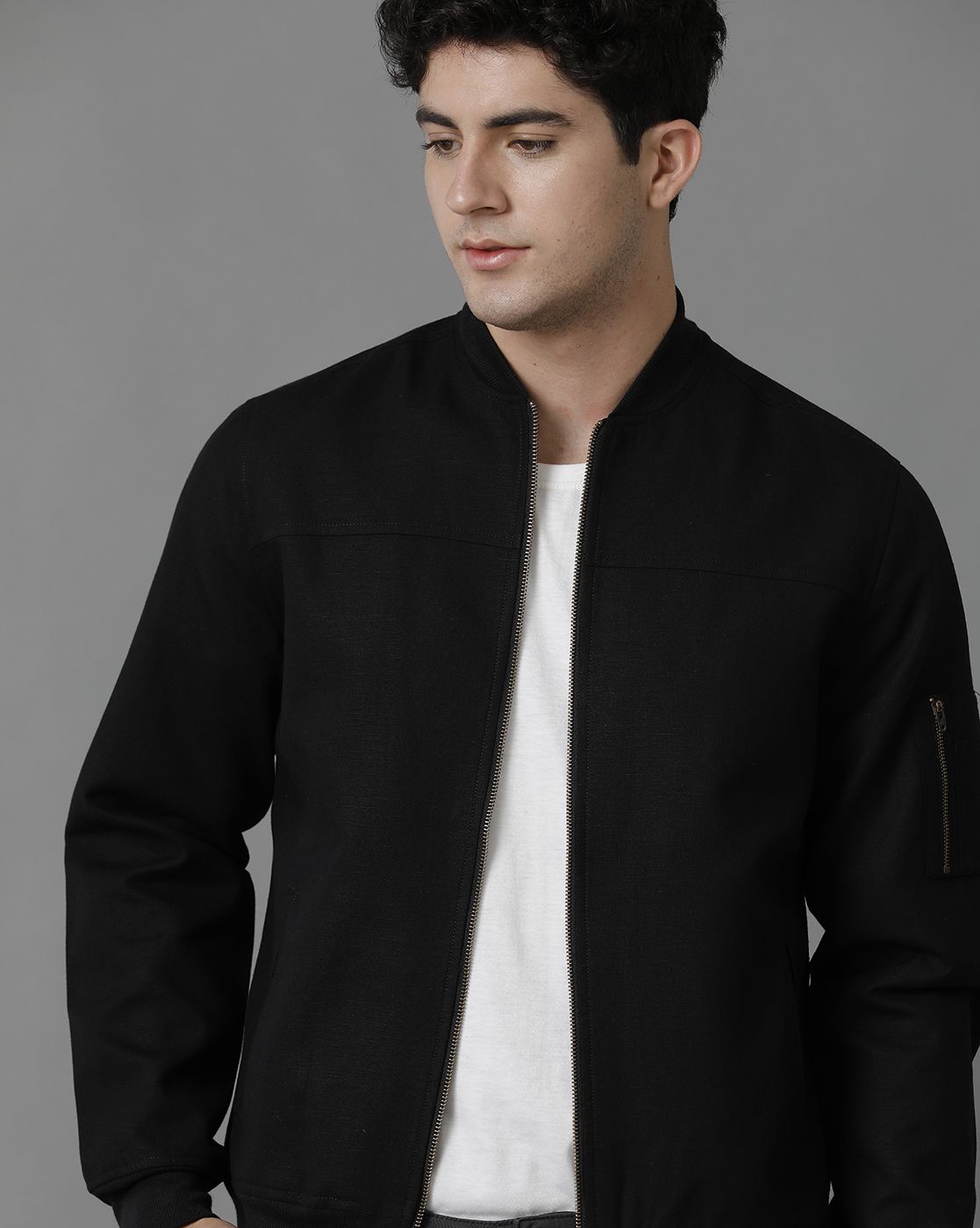 Linen Club Black Solid Full Sleeve All Season Linen Jacket for Men