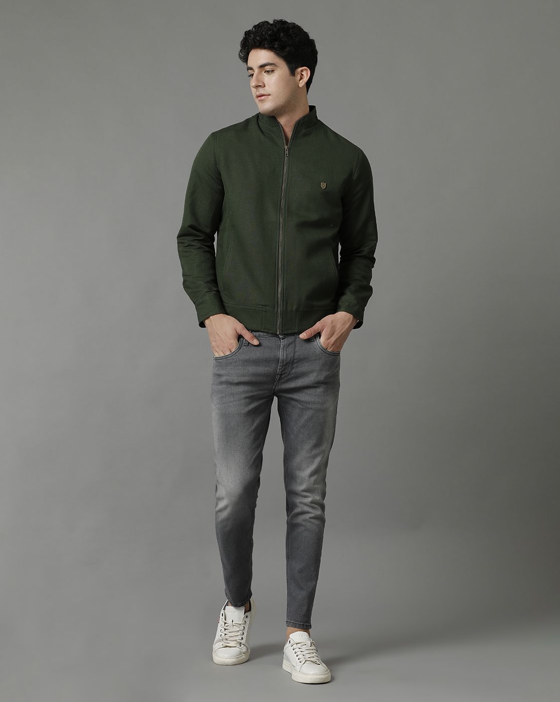 Linen Club Green Solid Full Sleeve All Season Linen Jacket for Men