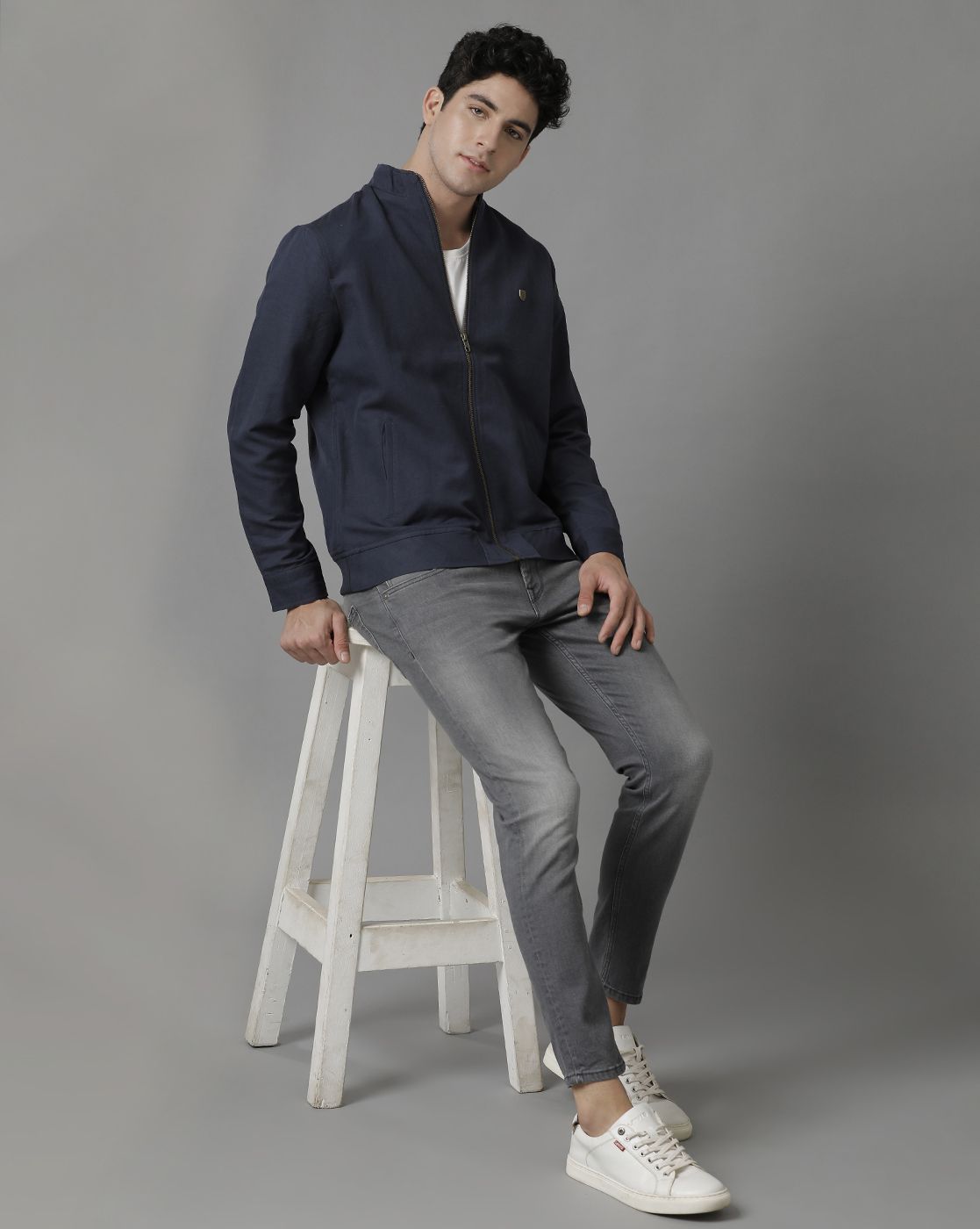 Linen Club Blue Solid Full Sleeve All Season Linen Jacket for Men