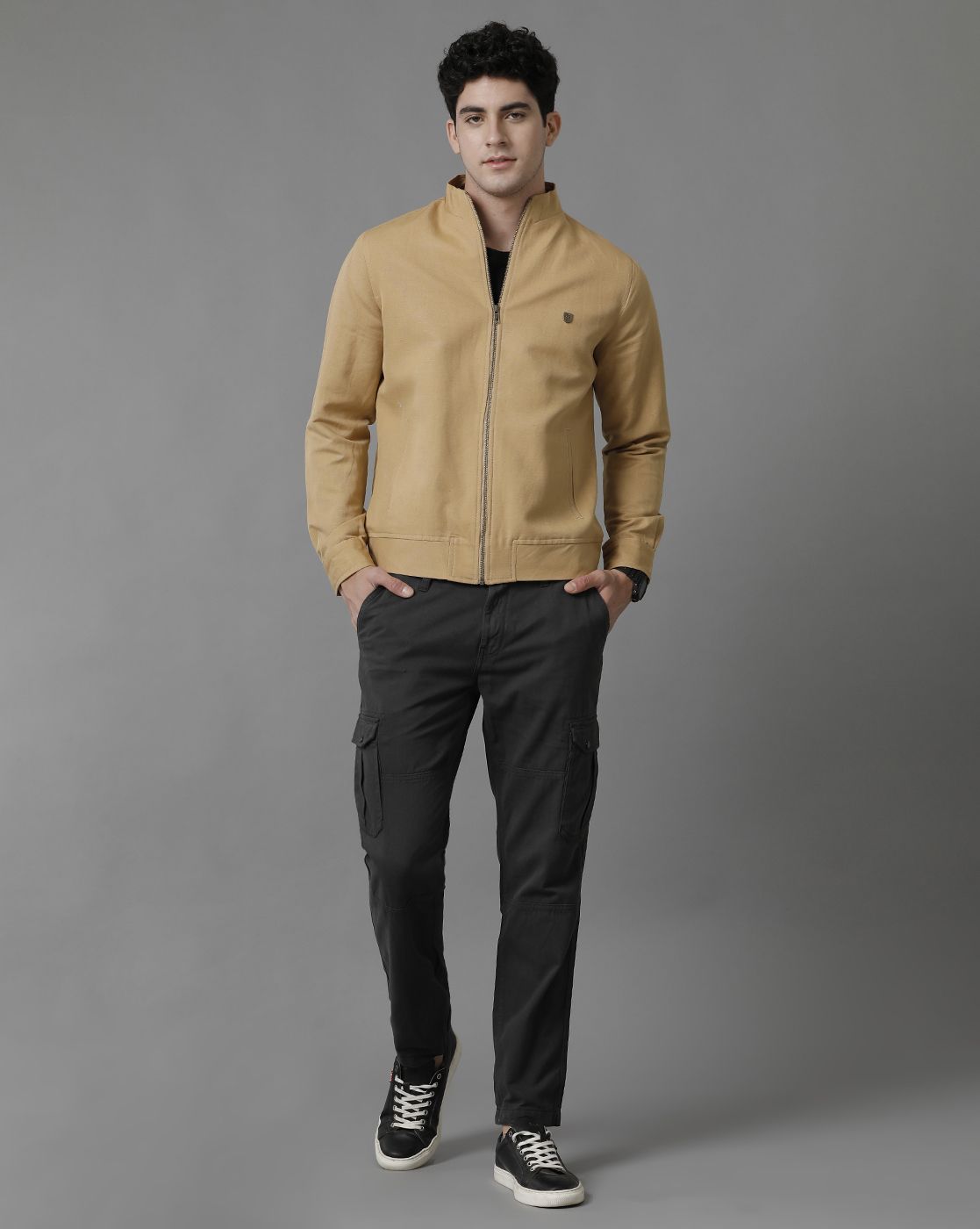 Linen Club Beige Solid Full Sleeve All Season Linen Jacket for Men