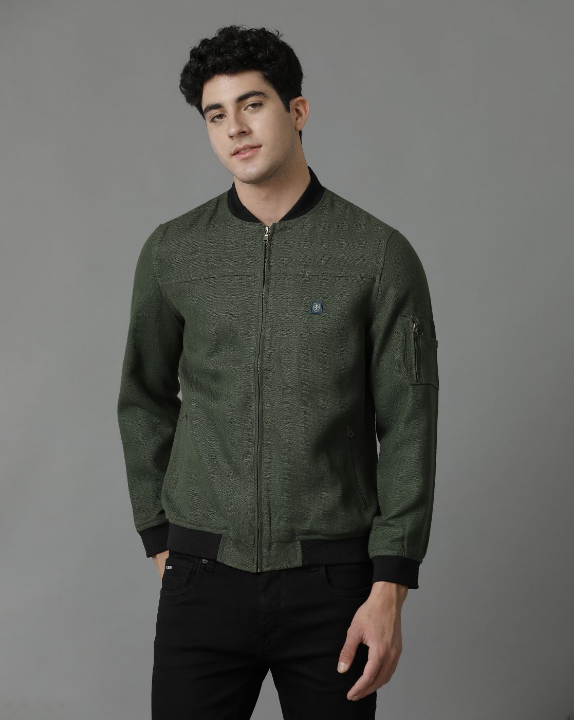 Linen Club Green Solid Full Sleeve All Season Linen Jacket for Men