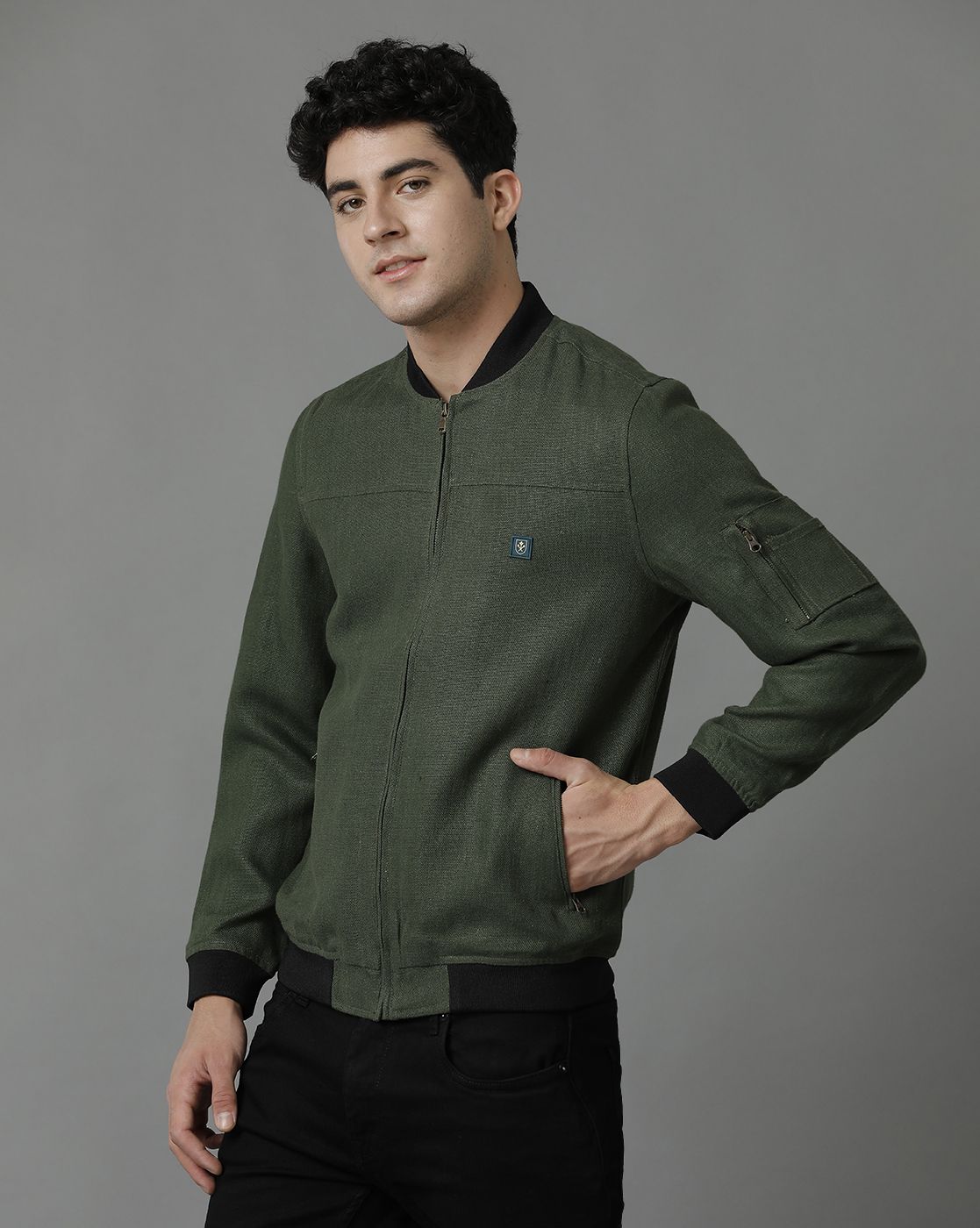 Linen Club Green Solid Full Sleeve All Season Linen Jacket for Men